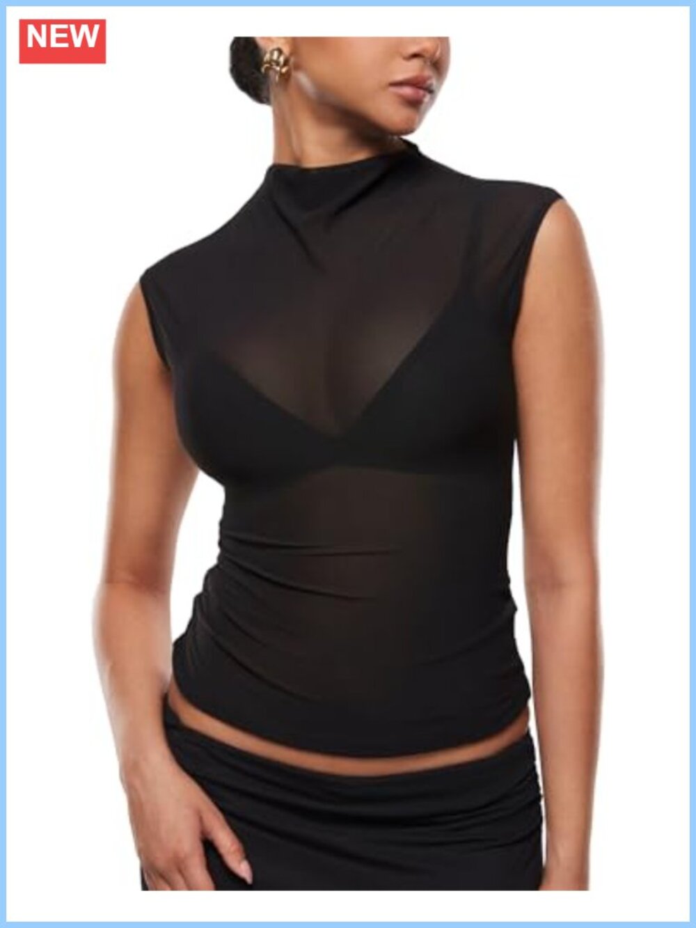 Women's Mesh Mock Neck Tank Top Sheer Slim Fit Party Clubwear